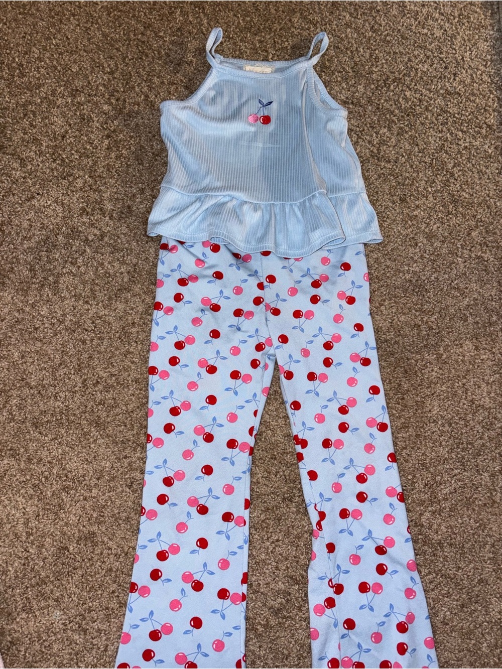 btween Light Blue Cherry-Print Girls Pajama Set